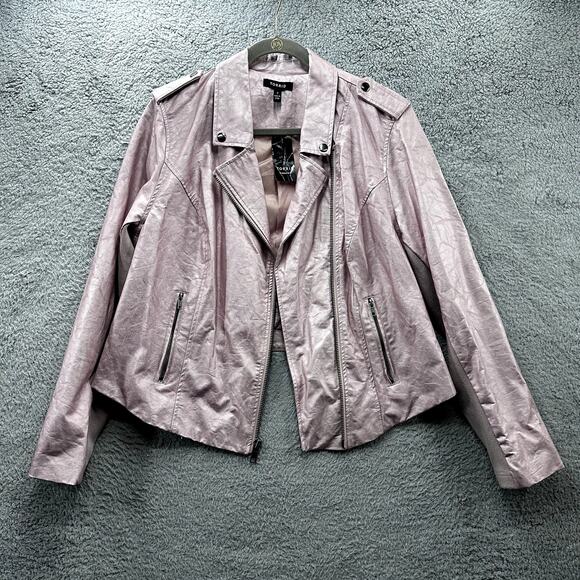 Torrid NWT Size 2 Rose Gold Metallic Moto Jacket Faux Leather Zip Sleeves Lined - Picture 12 of 13